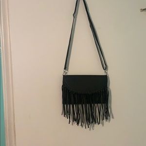 black fringe crossbody/clutch